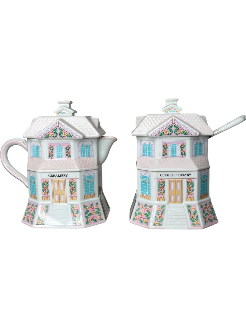 Lenox Village Confectionery And Creamery Sugar & Creamer Set w/ Spoon 1991